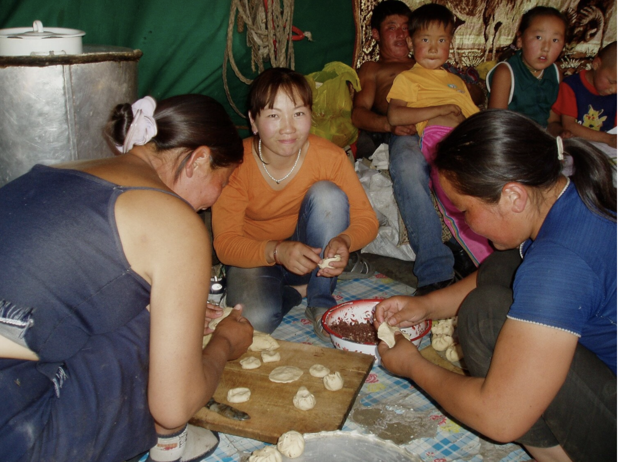 Workers in Mongolia prepare a warm meal.
